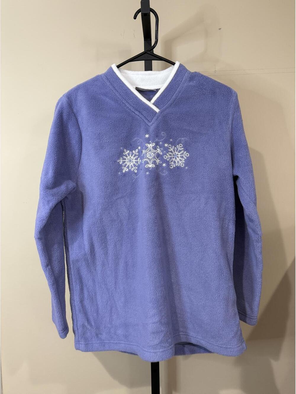 Women's Purple Fleece Top with Snowflake Embroidery Small